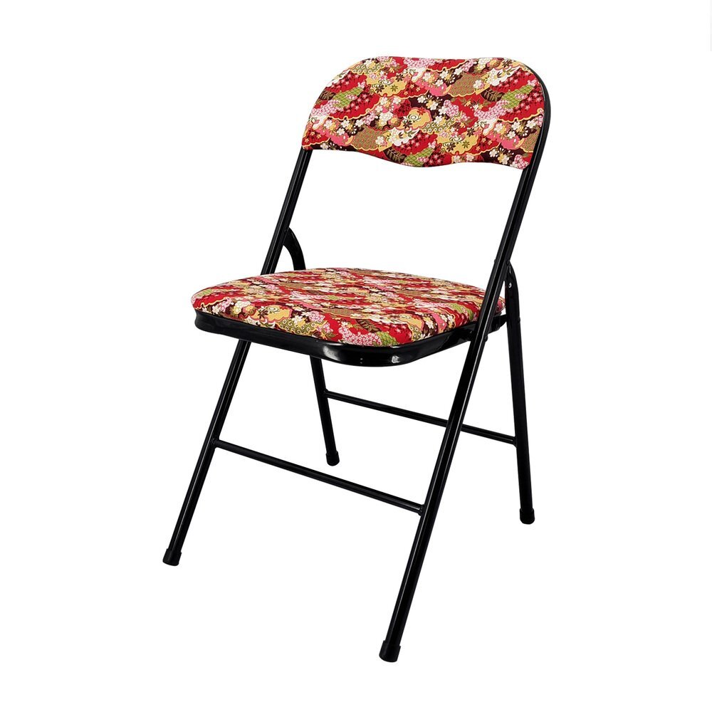 折畳み椅子 ジェネリック家具 和モダンチェア オリジナル 和柄 伝統文様 可愛い シンプル 折畳み コンパクト パイプチェア桃雲取り拍卖