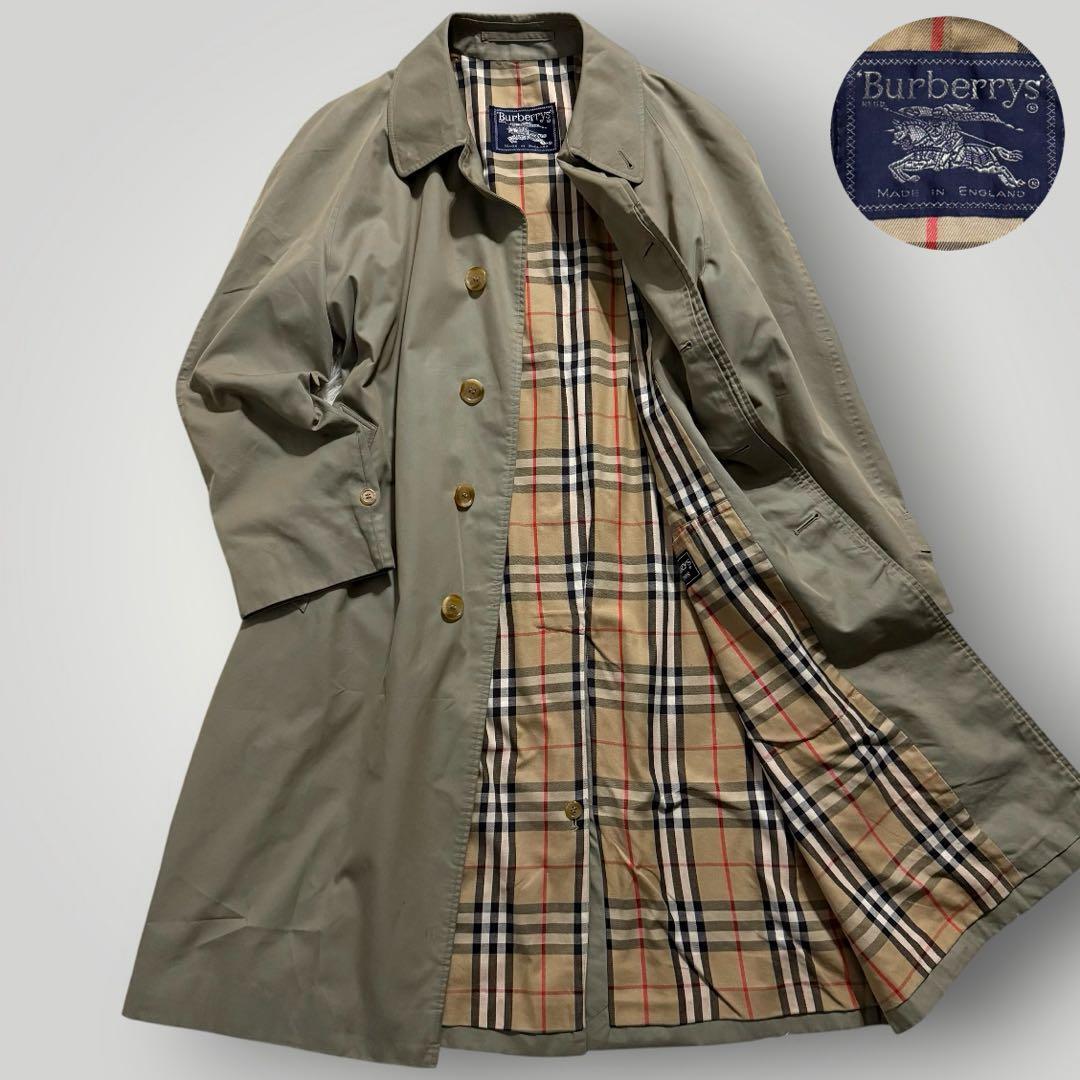 美品☆BURBERRY バーバリー ステンカラーコート ノバチェック カーキ 緑 Lサイズ相当拍卖