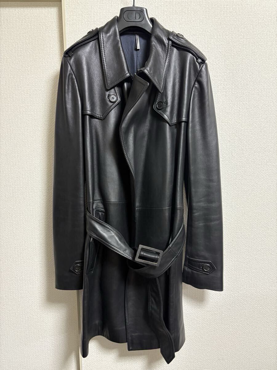 試着程度 ディオールオム 46 Dior HOMME 2006年 エディ期ラストコレクション ラムレザートレンチコート 黒拍卖