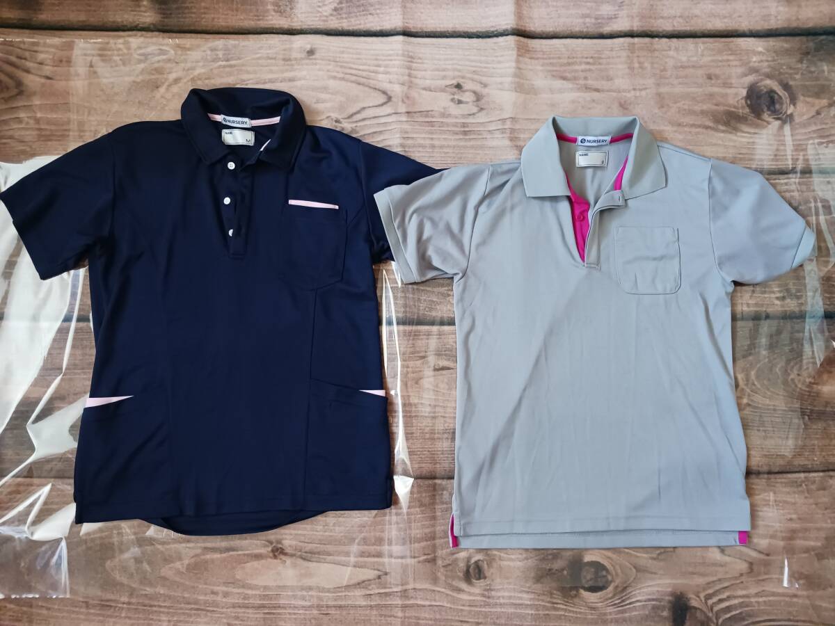 ★☆ナースリー♪2枚セット!ポケット★配色ポロシャツ☆吸汗速乾★介護☆ケア★ユニフォーム☆レディース半袖★☆拍卖