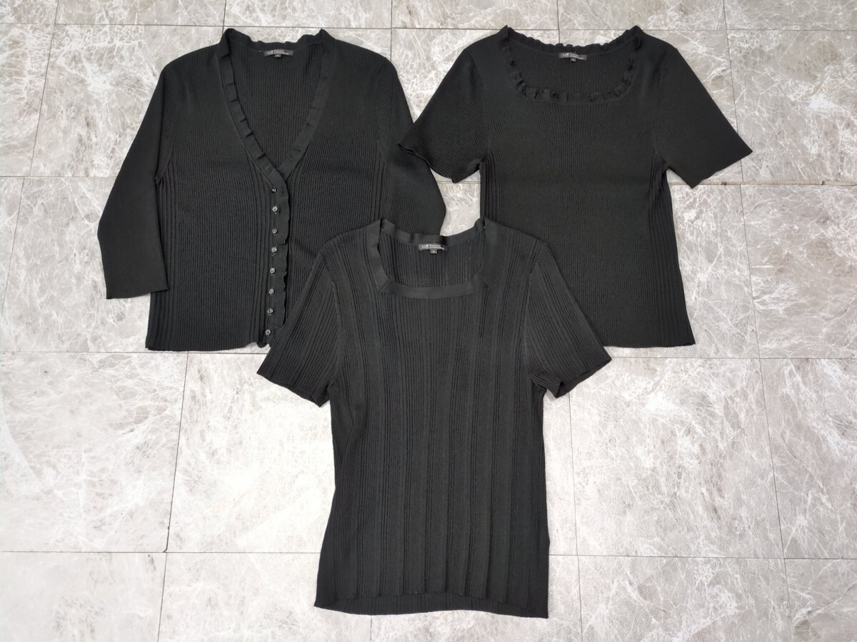 18. 23区 3点 3枚 セット まとめ プリーツ 細畝 半袖シャツブラウス 七分袖カーディガン ブラック シック モダン レディース44×2 46 x801拍卖