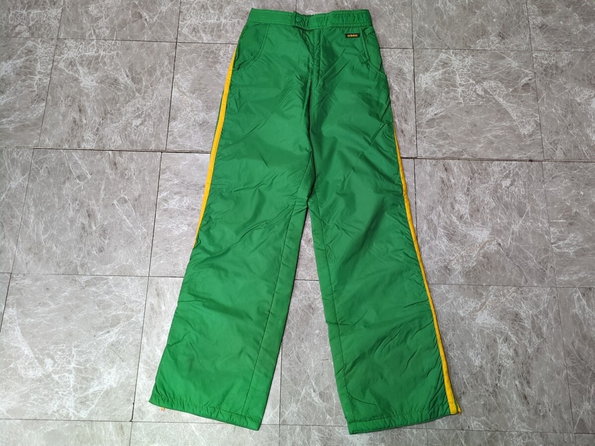 16. 70s80s adidas デサント製 アディダス サイドライン ロゴ ヴィンテージ ナイロン パンツ シングルポケット メンズL 緑黄色 y106拍卖