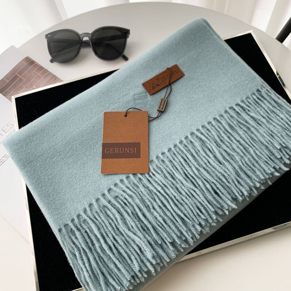 新入荷 人気推薦定番上質大判 シンプル無地 カシミヤ ストール マフラー ユニセックス 水色拍卖