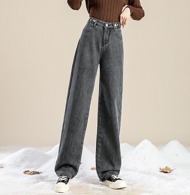 新入荷デニムパンツ レディース 裏起毛 ジーンズ ゆったり 厚手 ジーパン 防寒 暖かい ワイドパンツ デニム オシャレ 冬 ブラック L拍卖