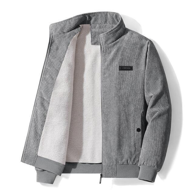 新入荷コーデュロイ ボアジャケット メンズ 暖 冬物 裏ボア ブルゾン アウター スタンドカラージャケット グレー2XL拍卖