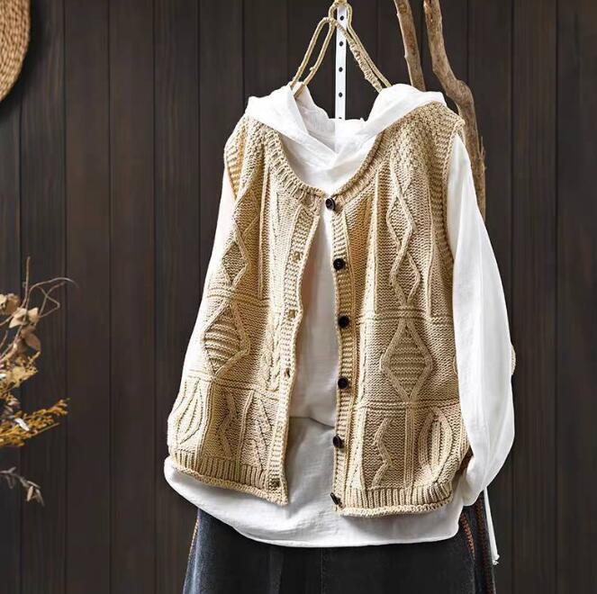 新入荷 ベスト セーター ニット ゆったり オシャレフリーサイズ ナチュラル 綿100% カラーお色選択可拍卖