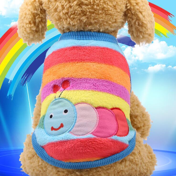新入荷暖かいフリース【カラフル/M】小型犬 中型犬 秋,冬,春先も♪防寒 可愛い♪あおむし ペットウェア 犬服 セーター 猫【虹/M】レイ拍卖