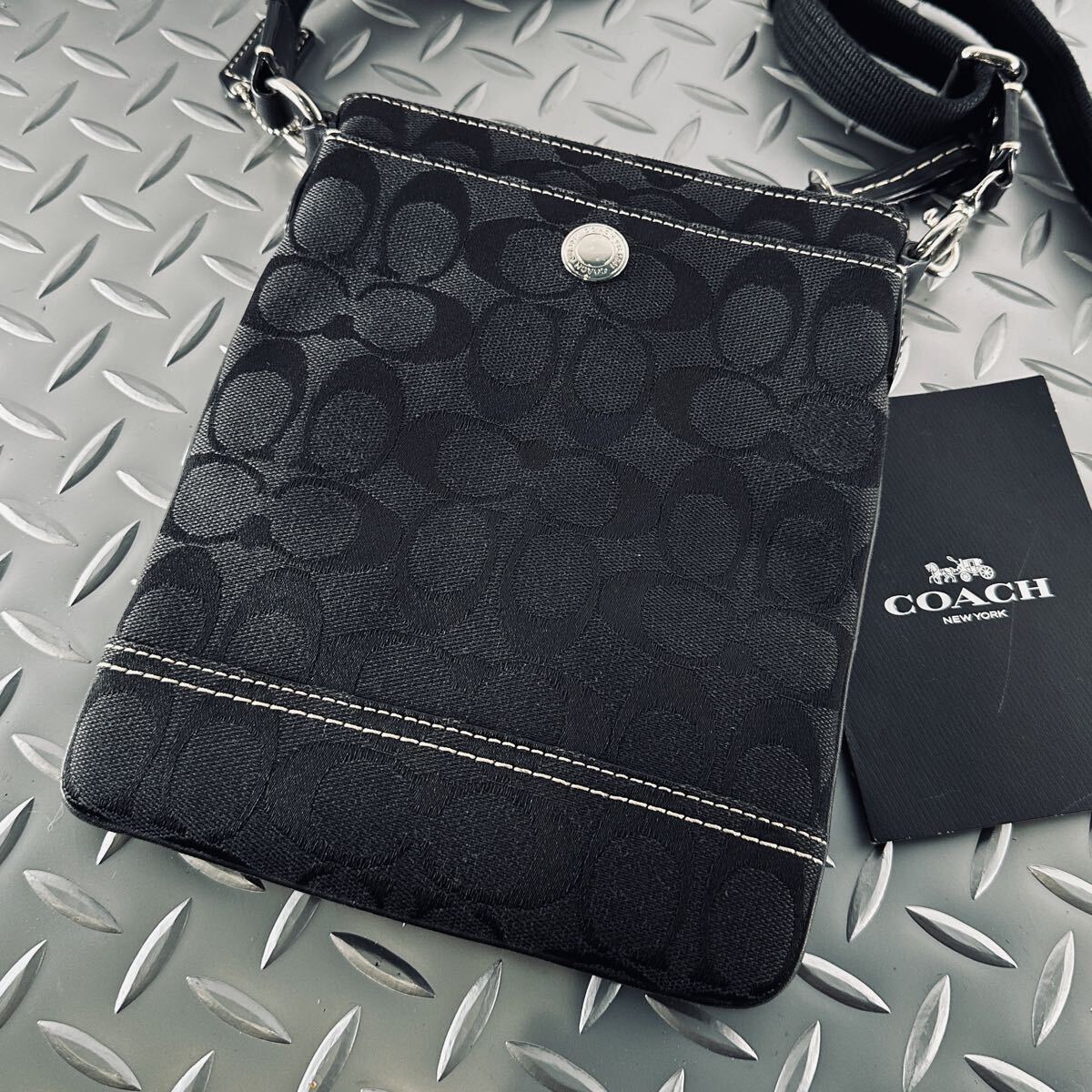 1円■極美品■COACH コーチ■ショルダーバッグ ビジネスバッグ メンズ レディース ブラック 黒 クロスボディ 斜め掛け キャンバス拍卖