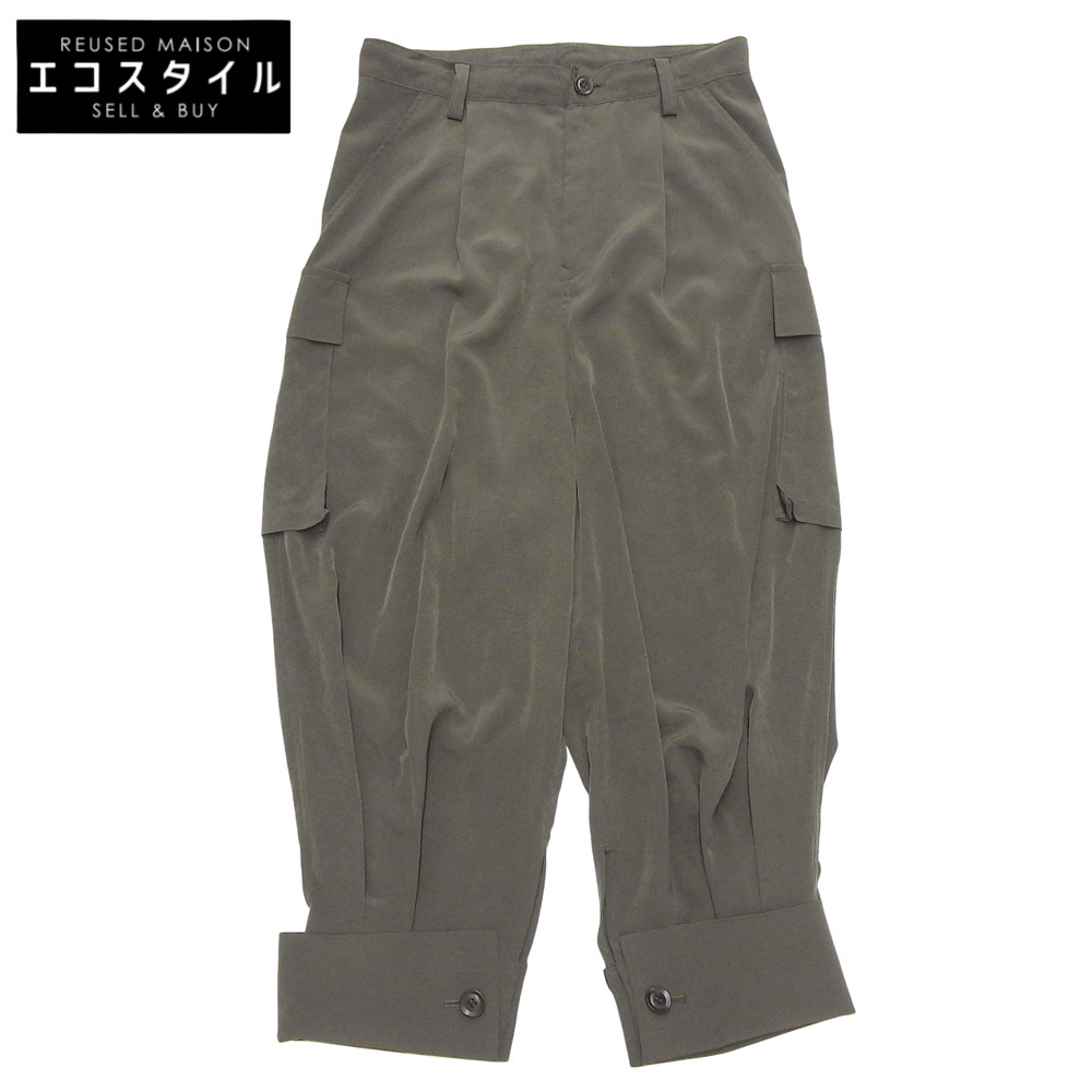 美品 Y's ワイズ CREPE de CHINE CUFFED HEM カーゴパンツ ボトムス レディース カーキ 1 YB-P10-500拍卖