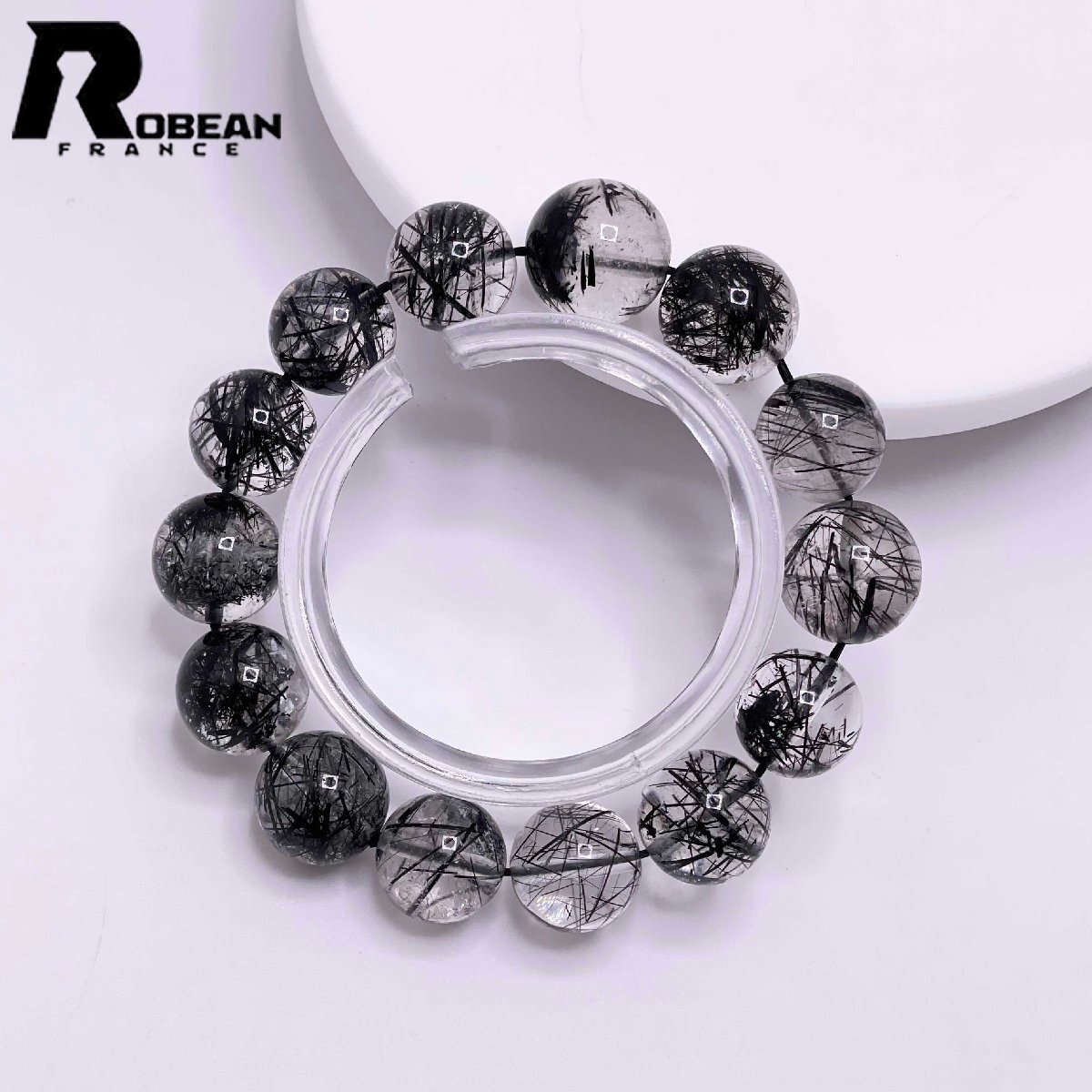 レア EU製 定価20万円★ROBEAN・ブラックルチルクォーツ★黒針水晶 ブレスレット パワーストーン 金運 天然石 原石 13.3-15.3mm M0414925拍卖