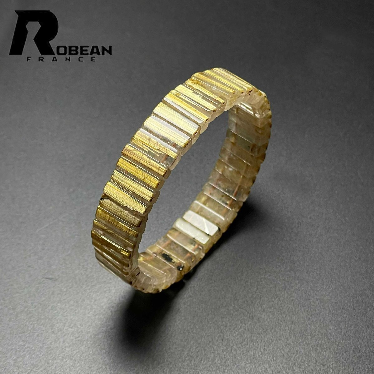 上級 EU製 定価24万円★ROBEAN・タイチンルチルバングル★黄金針水晶 ブレスレット パワーストーン 金運 お守り 13.4*5.1*5.3mm M1009635拍卖