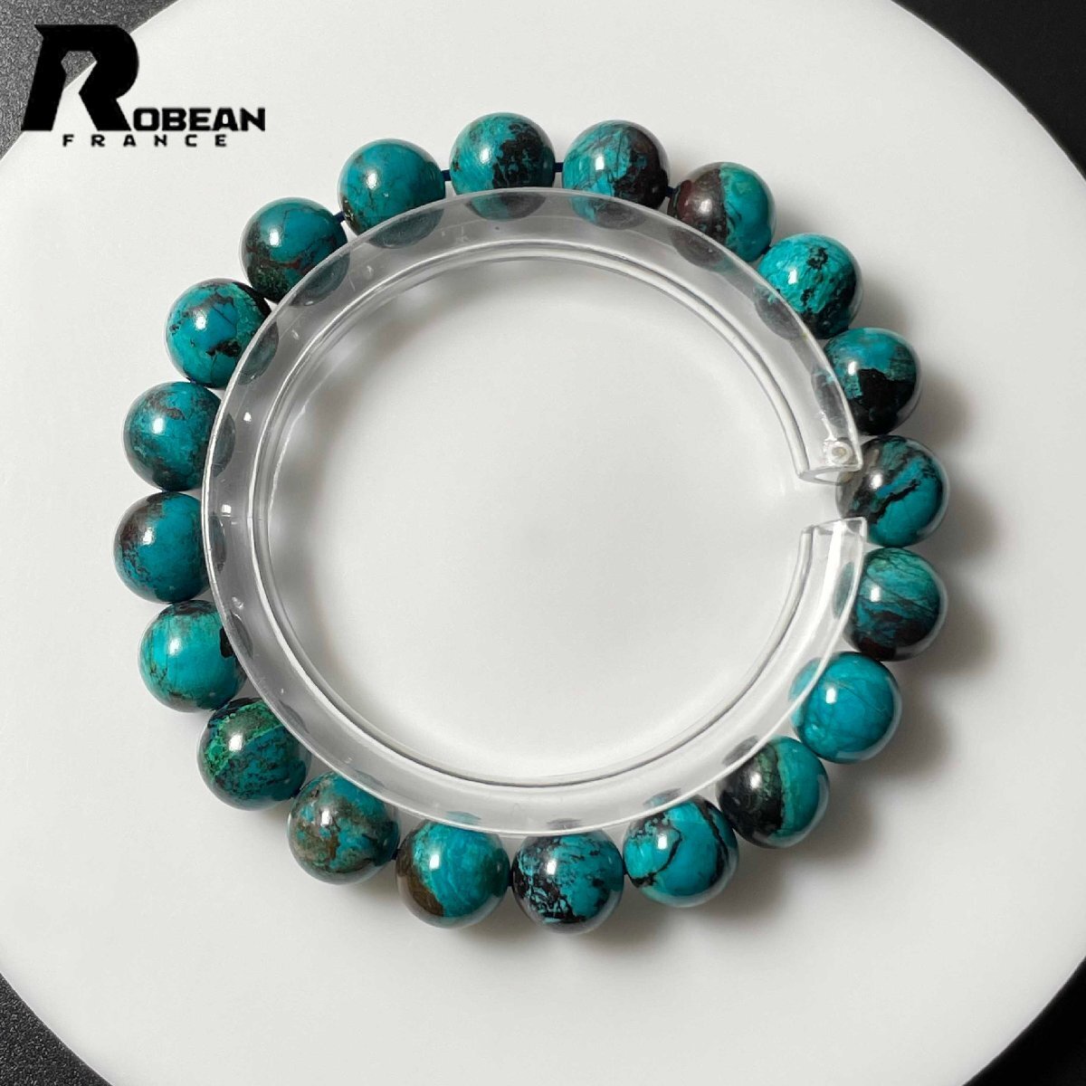 夢色 EU製 定価6万円★ROBEAN・ブルークリソコラ★パワーストーン ブレスレット 珪孔雀石 鳳凰石 綺麗 お守り 9.6-9.8mm L0305170拍卖