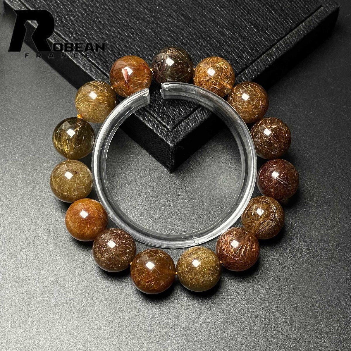 貴重 EU製 定価24万円★ROBEAN・銅髪ルチルクォーツ★ブレスレット パワーストーン 天然石 綺麗 金運 お守り 15.8-16.1mm M1028878拍卖