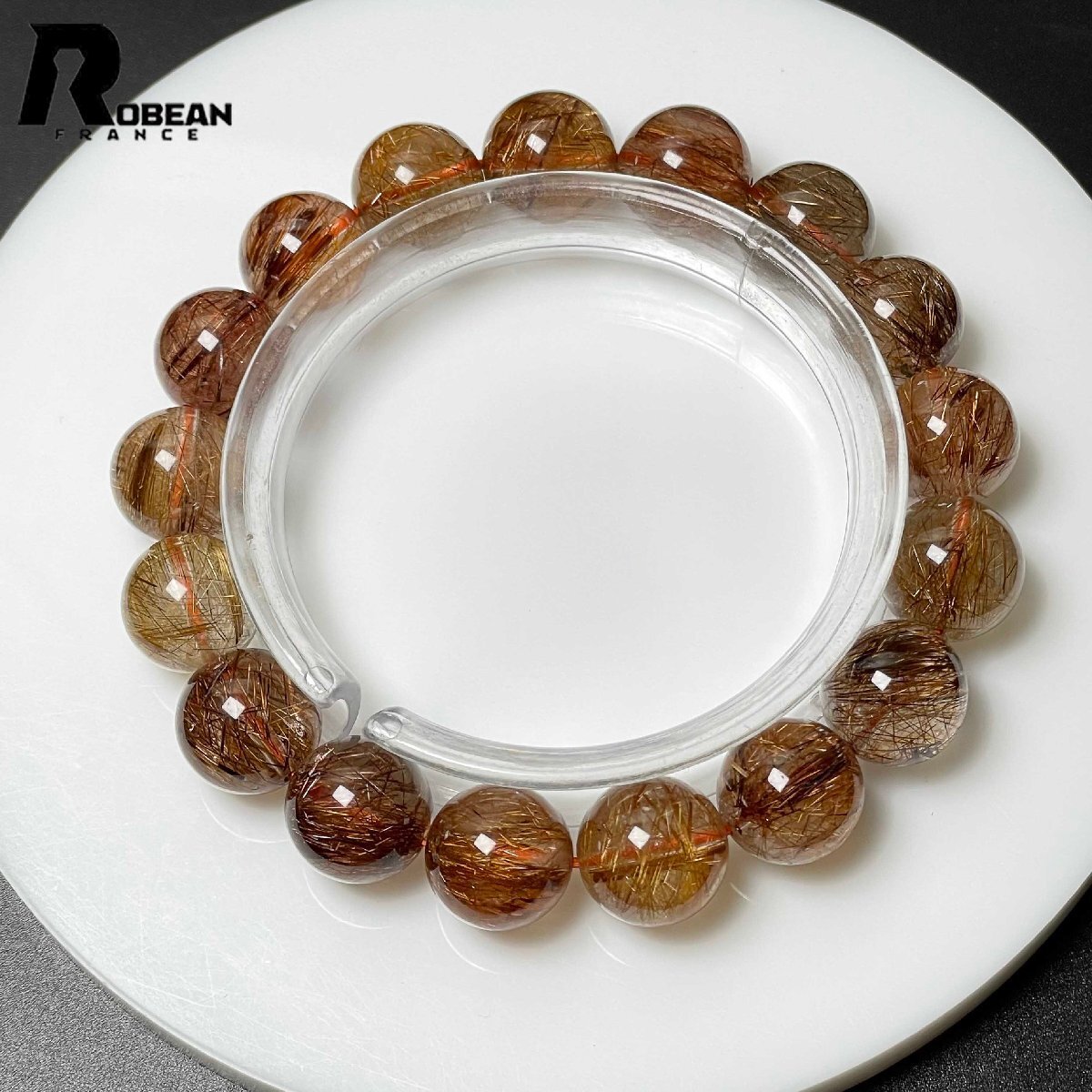 夢色 EU製 定価19万円★ROBEAN・銅髪ルチルクォーツ★ブレスレット パワーストーン 天然石 綺麗 金運 お守り 12.4-12.9mm M0225385拍卖