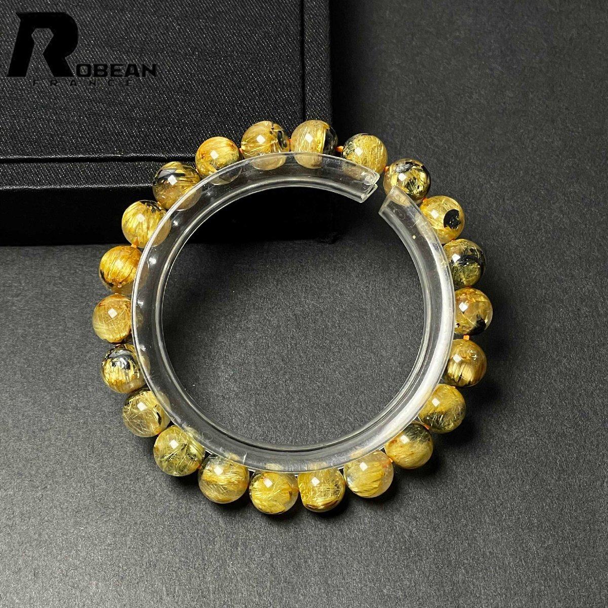 絶賛 EU製 定価9万円★ROBEAN・太陽花タイチンルチル★黄金針水晶 金運 開運 ゴールド ブレスレット パワーストーン 8.3-8.8mm M1004600拍卖