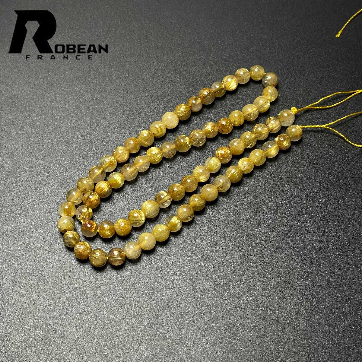 レア EU製 定価7万円★ROBEAN・黄金タイチンルチル★黄金針水晶 ゴールド 金運 開運 パワーストーン 1連 約5.8-6.1mm M0722886拍卖