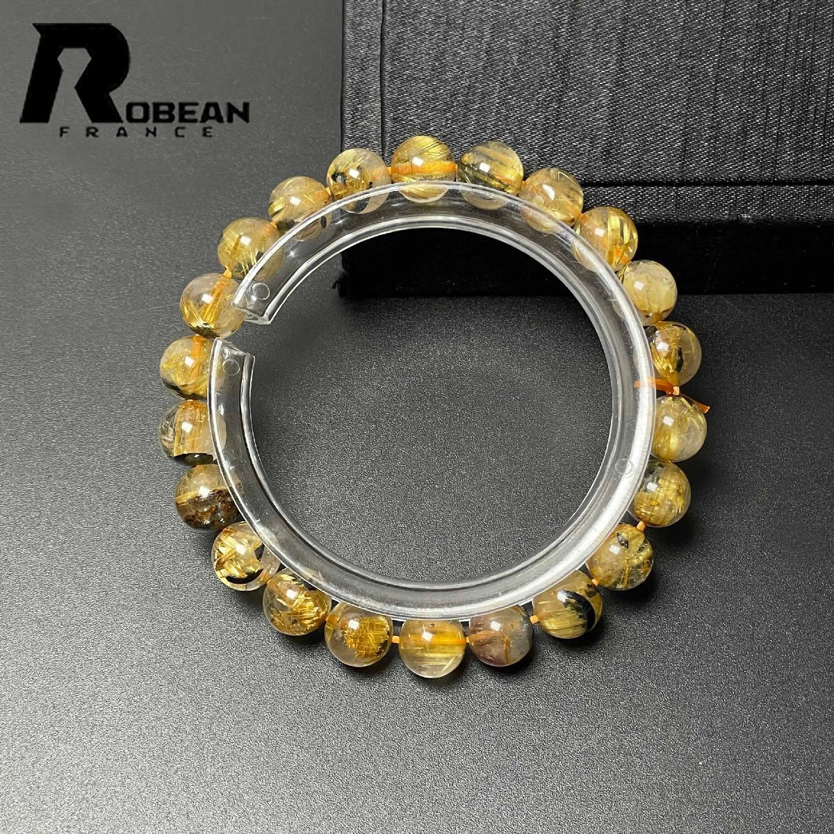 高級 EU製 定価7万円★ROBEAN・太陽花タイチンルチル★黄金針水晶 金運 開運 ゴールド ブレスレット パワーストーン 8.3-8.8mm M0714859拍卖