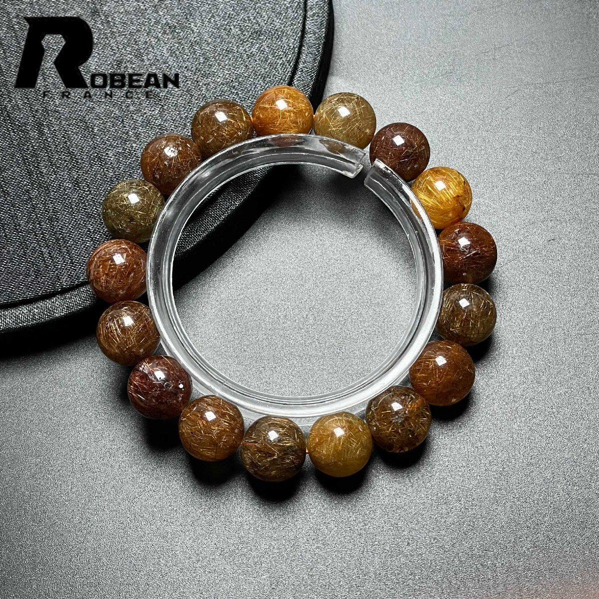 綺麗 EU製 定価13万円★ROBEAN・カラフルブラウンルチルクォーツ★ブレスレット パワーストーン 天然石 綺麗 金運 11.8-12.4mm M1028873拍卖