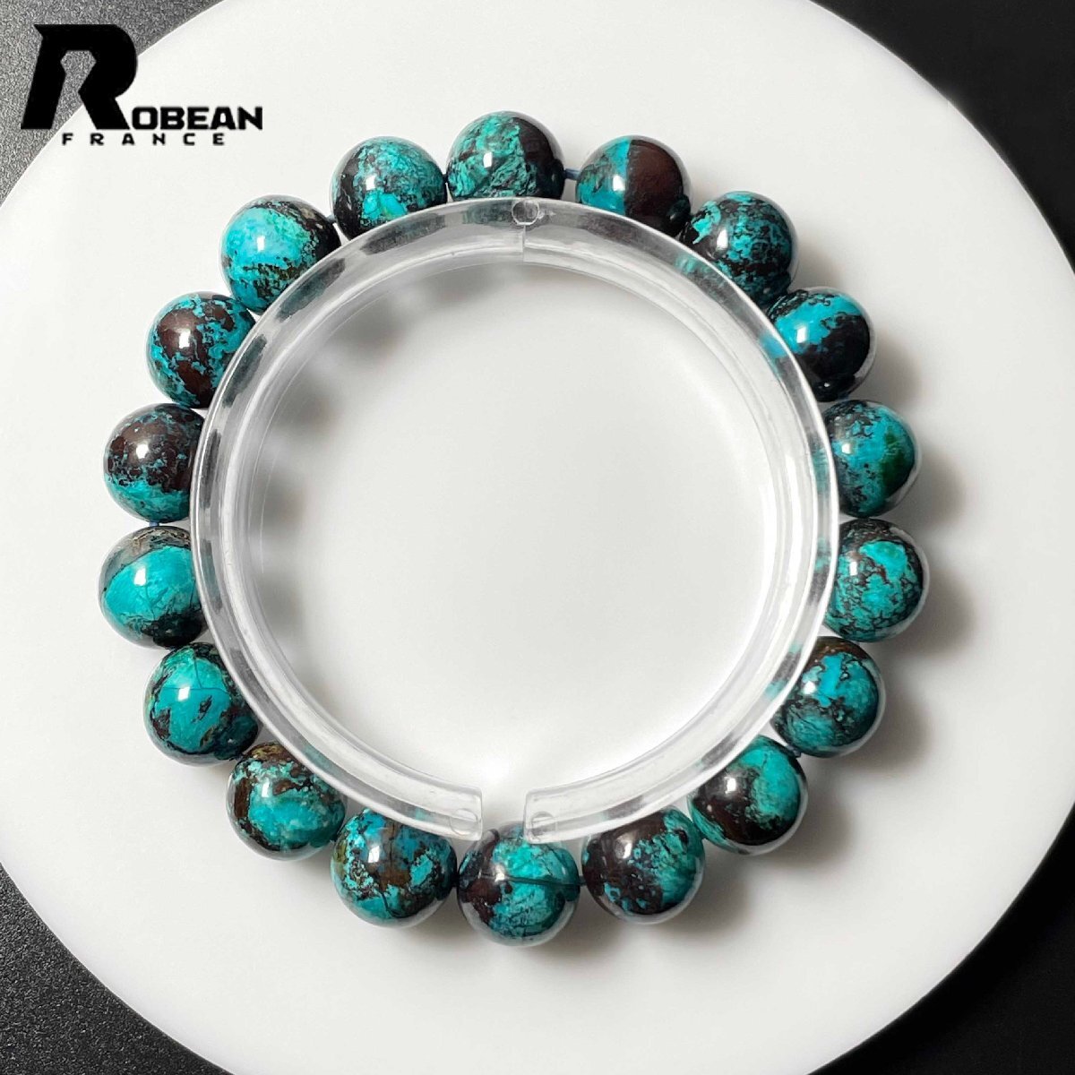 高級 EU製 定価7万円★ROBEAN・ブルークリソコラ★パワーストーン ブレスレット 珪孔雀石 鳳凰石 綺麗 お守り 11.3-11.8mm L0305159拍卖