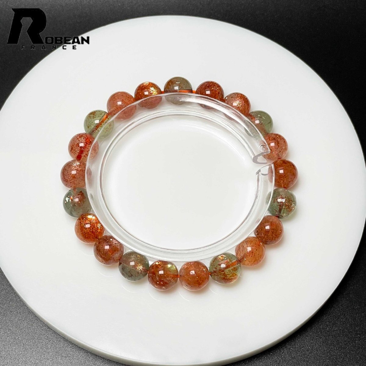 絶賛 EU製 定価9万円★ROBEAN・ アルーシャサンストーン★共生鉱 パワーストーン ブレスレット 太陽石 数珠 お守り 8.8-9.4mm L0315242拍卖