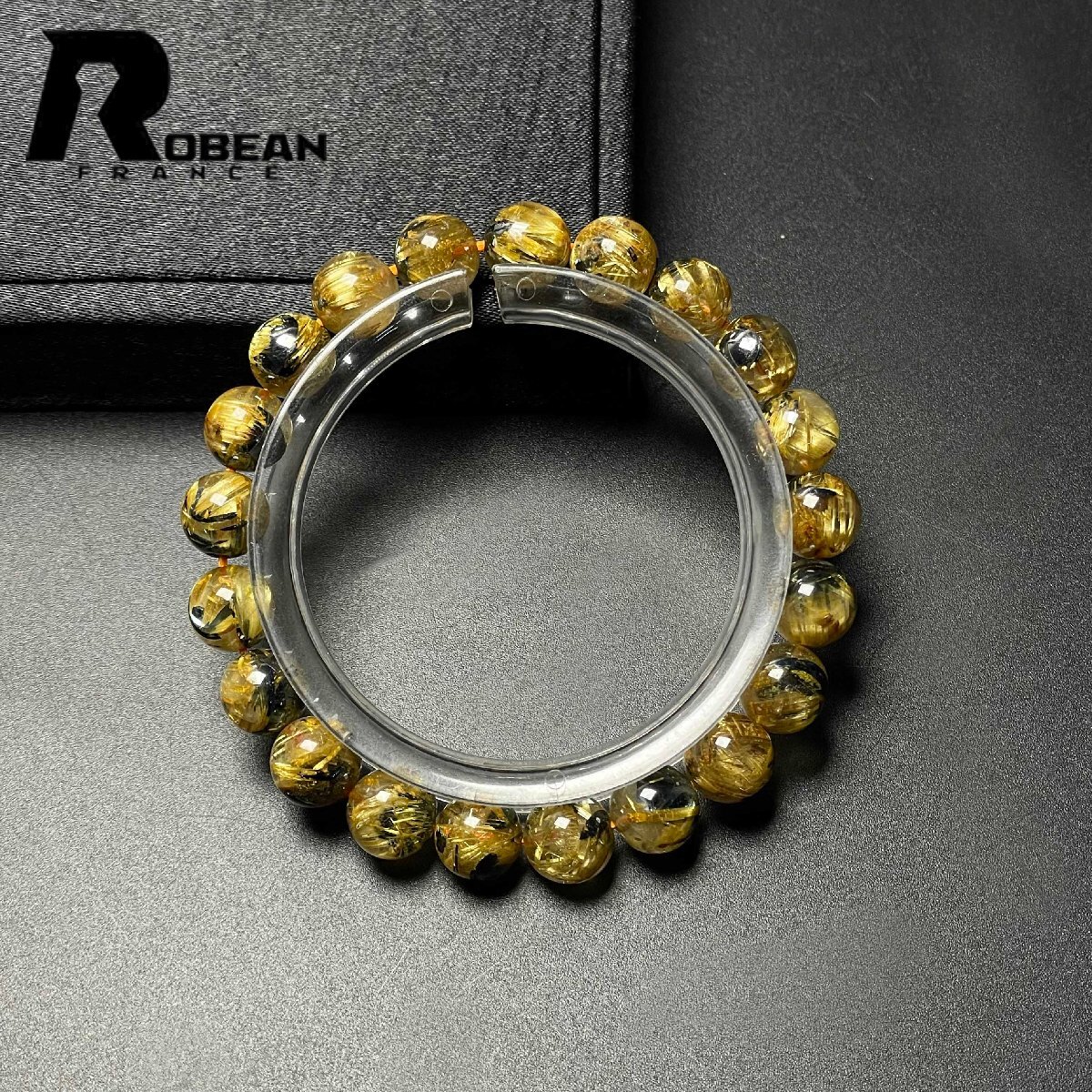 高級 EU製 定価13万円★ROBEAN・太陽花タイチンルチル★黄金針水晶 金運 開運 ゴールド ブレスレット パワーストーン 8.8-9.2mm M1025846拍卖