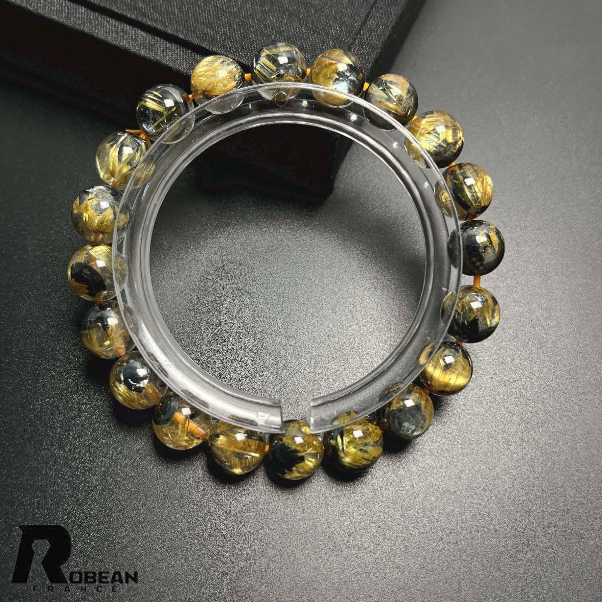 絶賛 EU製 定価54万円★ROBEAN・太陽花タイチンルチル★黄金針水晶 金運 開運 ゴールド ブレスレット パワーストーン 9.3-9.8mm K0520709拍卖