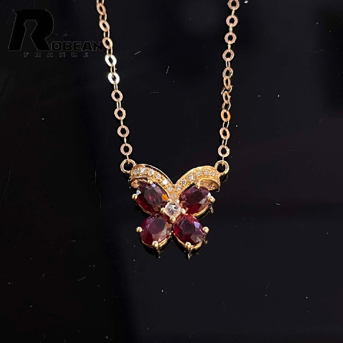 絶賛 EU製 定価76万円★ROBEAN・ルビー・ネックレス★パワーストーン 天然石 綺麗 ホワイトサファイア付き K18(18金)00117946拍卖