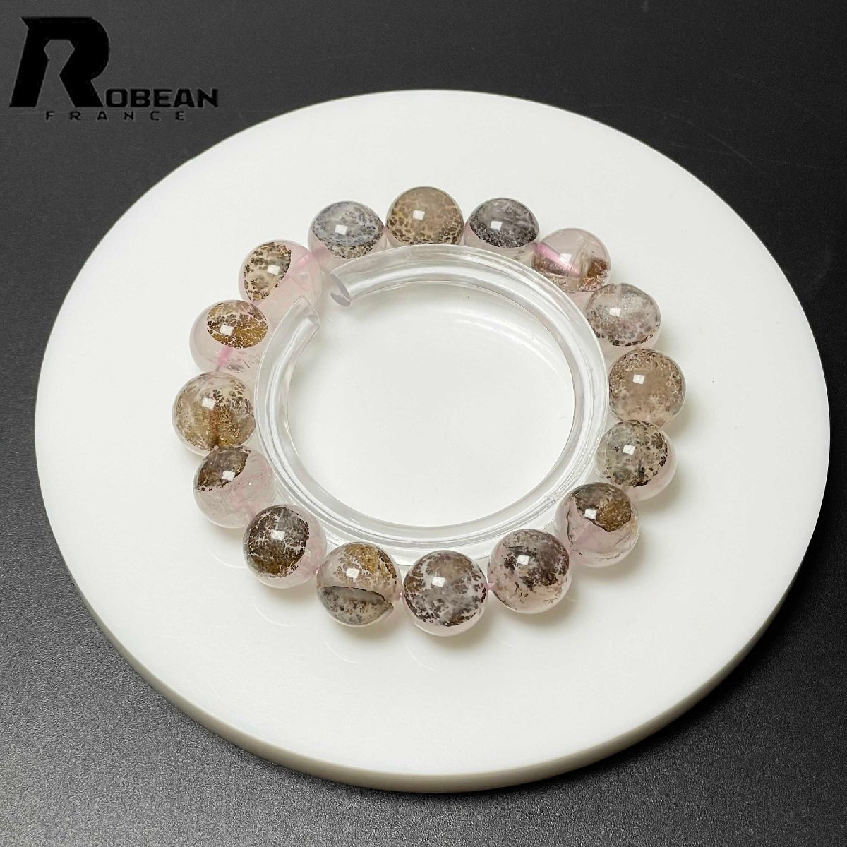 レアEU製 定価10万円★ROBEAN・デンドライト・イン・ローズクォーツ★ブレスレット 天然石 模樹石水晶 お守り ギフト 11.8-12.7mm M0716899拍卖