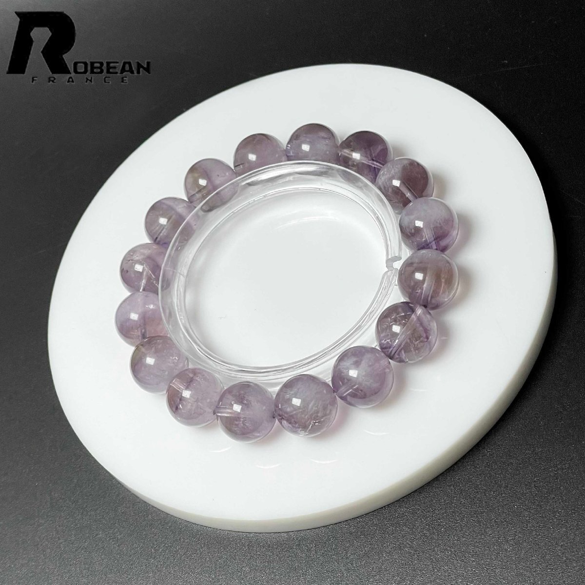 上級 EU製 定価7万円★ROBEAN・紫色のクォーツ・インクォーツ★パワーストーン ブレスレット 天然石 きれいめ 幸運 約12.8-13.2mm M0822400拍卖