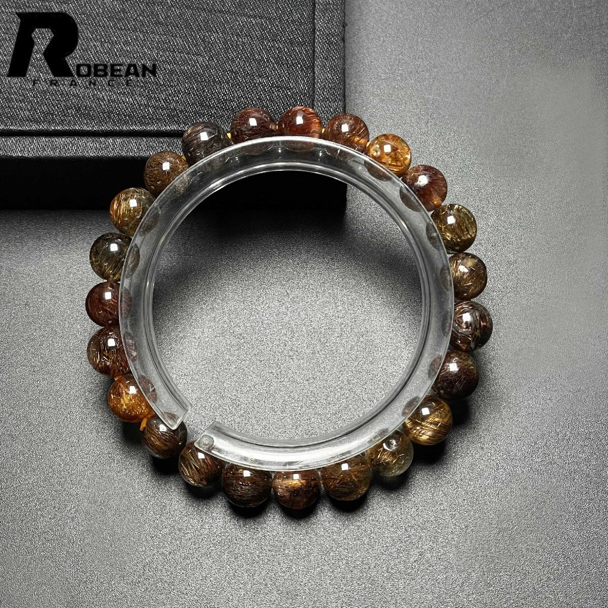 逸品 EU製 定価7万円★ROBEAN・銅髪ルチルクォーツ★ブレスレット パワーストーン 天然石 綺麗 金運 お守り 7.7-8.6mm M1018764拍卖