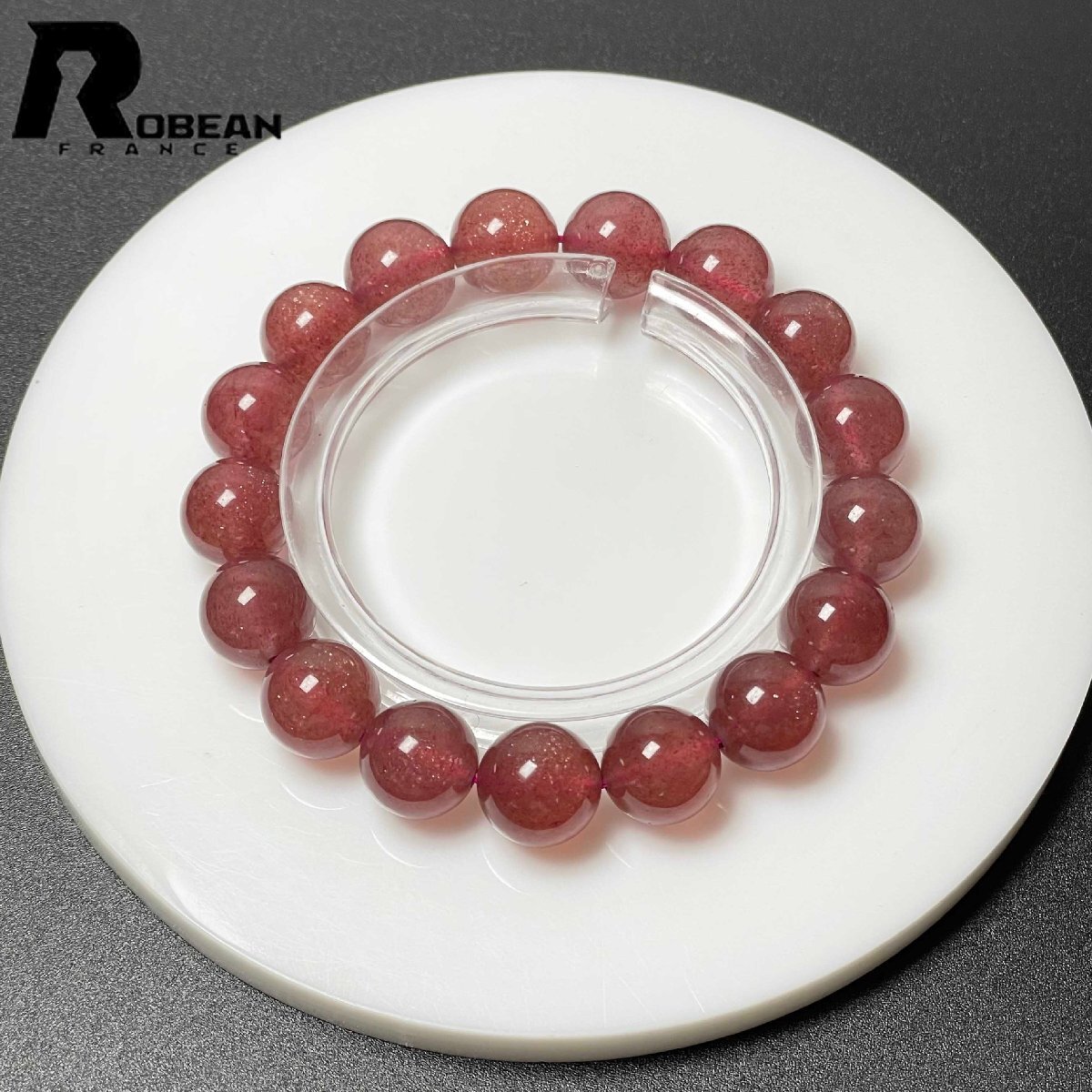 逸品 EU製 定価7万円★ROBEAN・ストロベリークォーツ★ブレスレット パワーストーン 天然石 苺水晶 綺麗 可愛い 11.9-12.3mm M0401715拍卖
