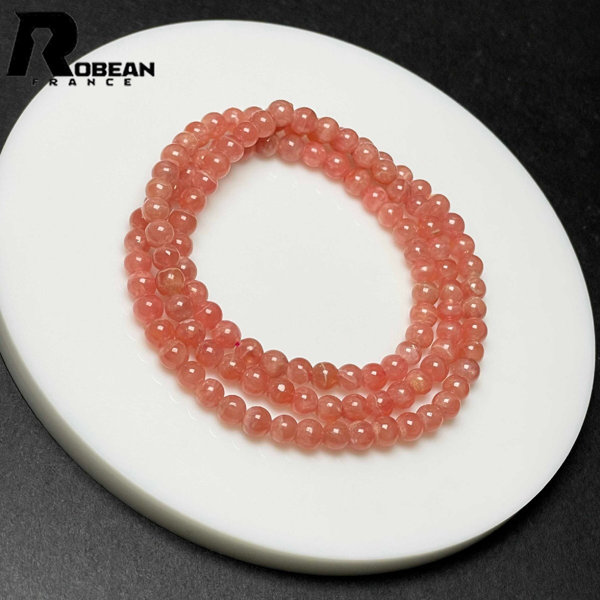 高級 EU製 定価10万円★ROBEAN・インカローズ★3本巻きブレス パワーストーン 原石 天然石 高級 プレゼント バラ色 約4.7-5.2mm M1010659拍卖
