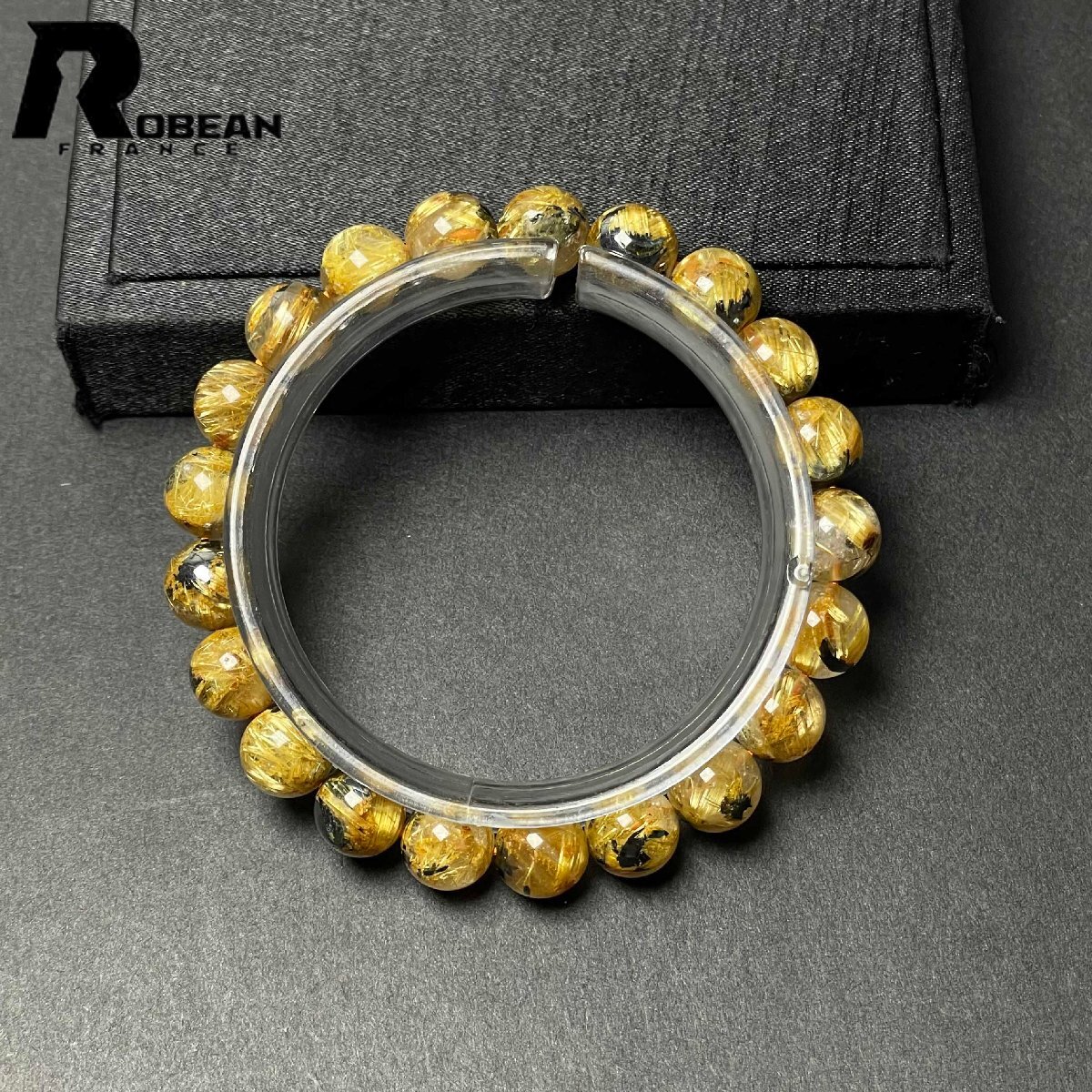 夢色 EU製 定価10万円★ROBEAN・太陽花タイチンルチル★黄金針水晶 金運 開運 ゴールド ブレスレット パワーストーン 9.3-9.8mm M1004603拍卖