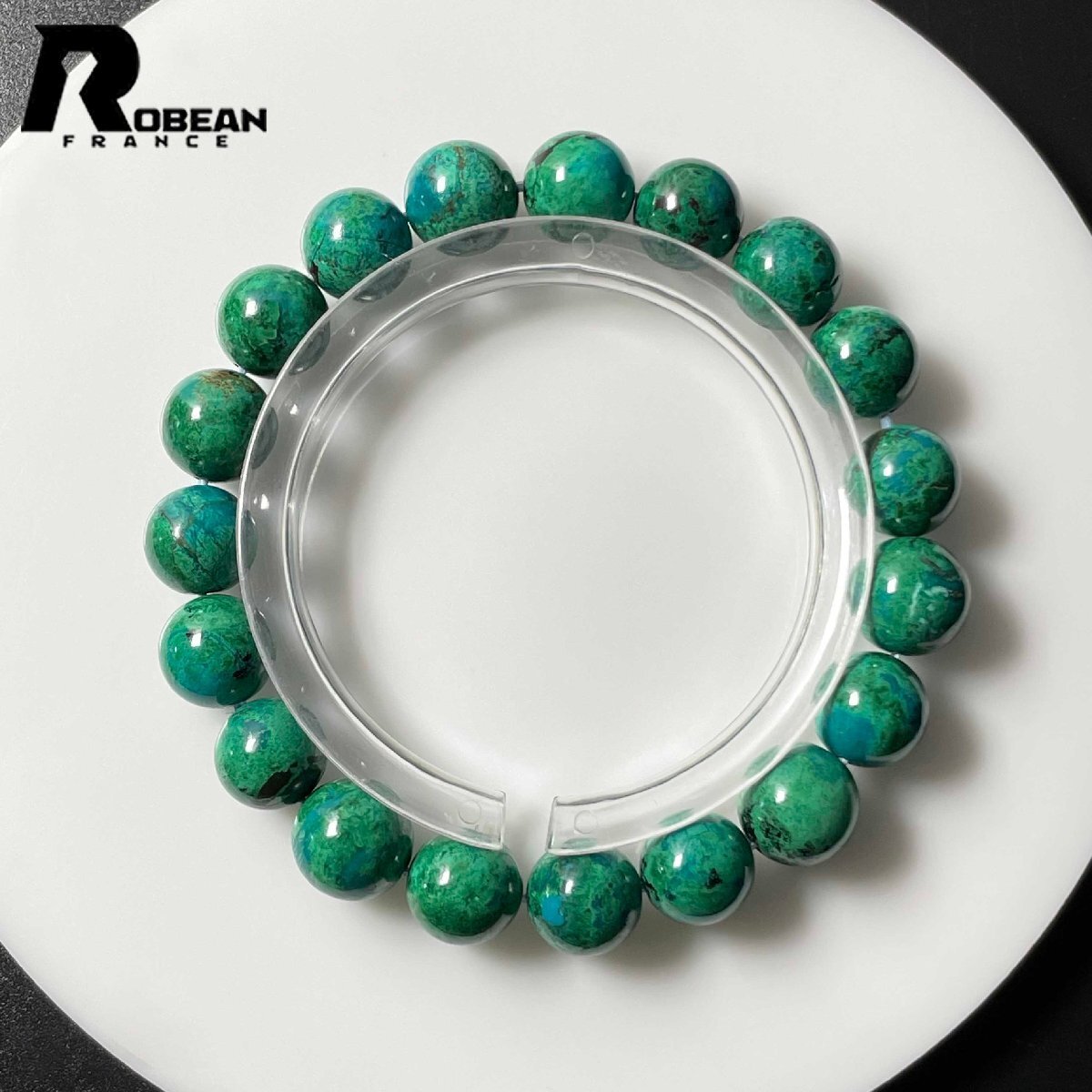 高級 EU製 定価9万円★ROBEAN・ブルークリソコラ★共生鉱 パワーストーン ブレスレット 珪孔雀石 鳳凰石 綺麗 お守り 9.9-10.8mm L0305169拍卖