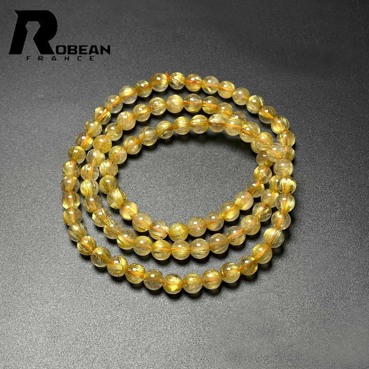 希少 EU製 定価13万円★ROBEAN・タイチンルチル★黄金針水晶 ゴールド 金運 開運 3本巻きブレスレット パワーストーン 5.8-6.2mm M1023837拍卖