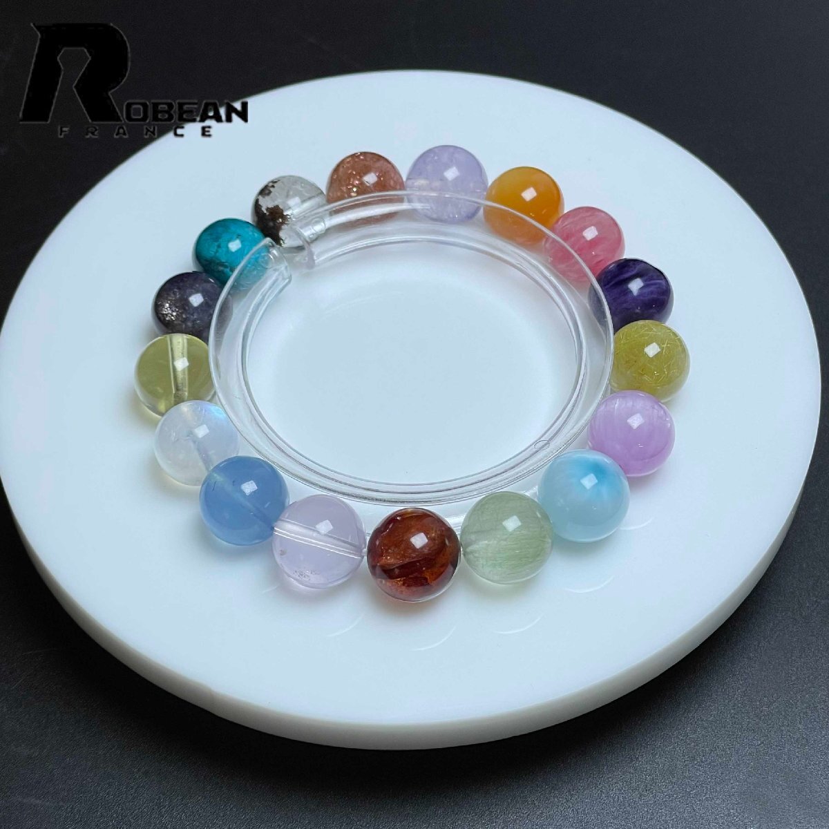 高級 EU製 定価23万円★ROBEAN・多宝カラークォーツ★水晶ブレス パワーストーン 天然石 アクセサリー 幸運 お守り 約11.5-12.6mm H1117101拍卖