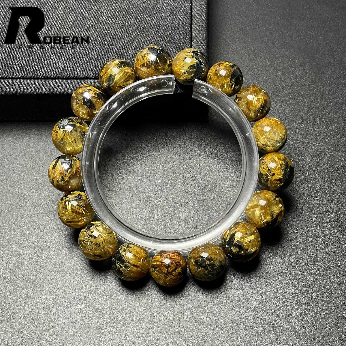 上級 EU製 定価86万円★ROBEAN・太陽花タイチンルチル★黄金針水晶 金運 開運 ゴールド ブレスレット パワーストーン 11.7-12.6mm D1011665拍卖