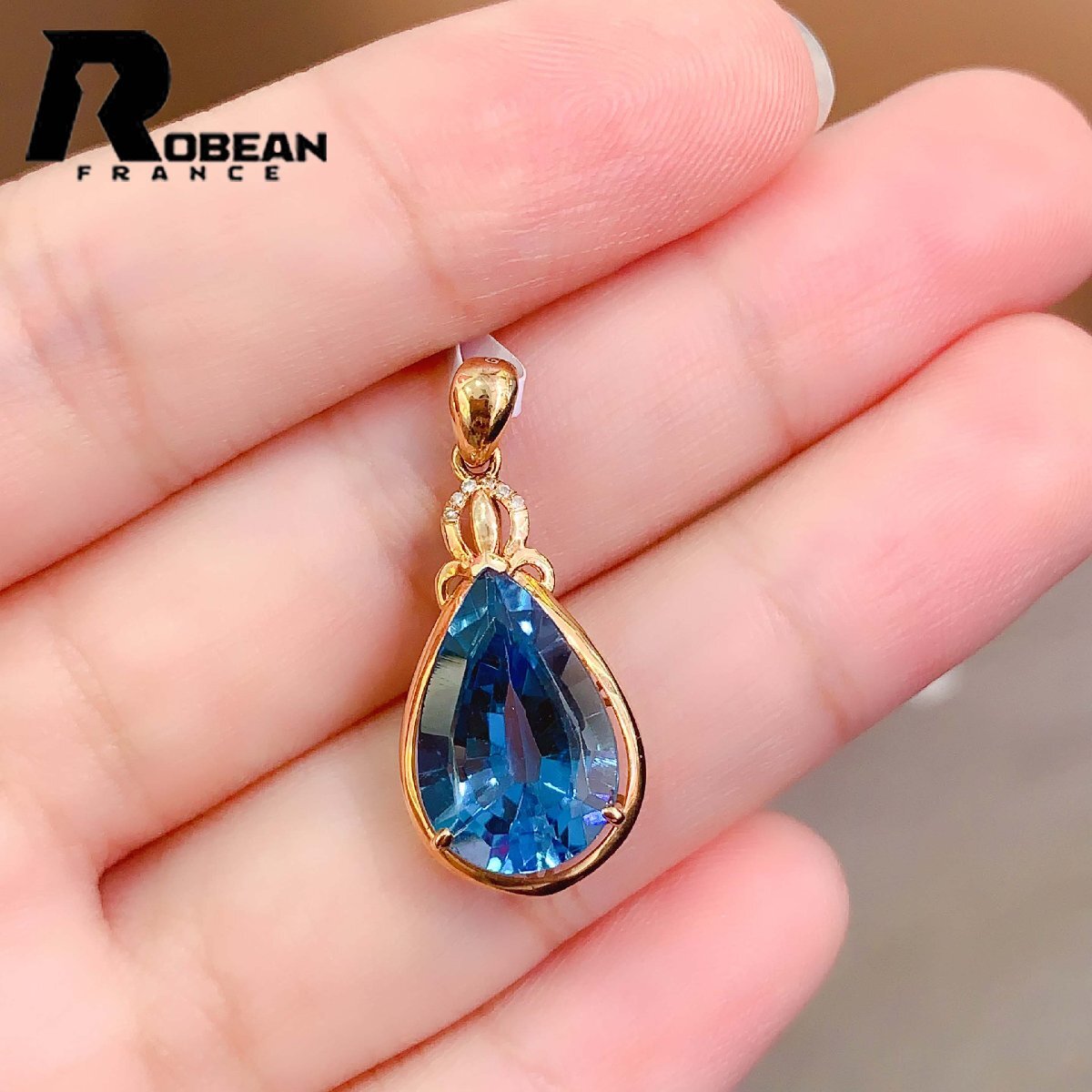 夢色 EU製 定価66万円★ROBEAN・ブルートパーズ・ダイヤモンド・ペンダント★天然石 パワーストーン K18(18金)綺麗 お守り 62055413拍卖