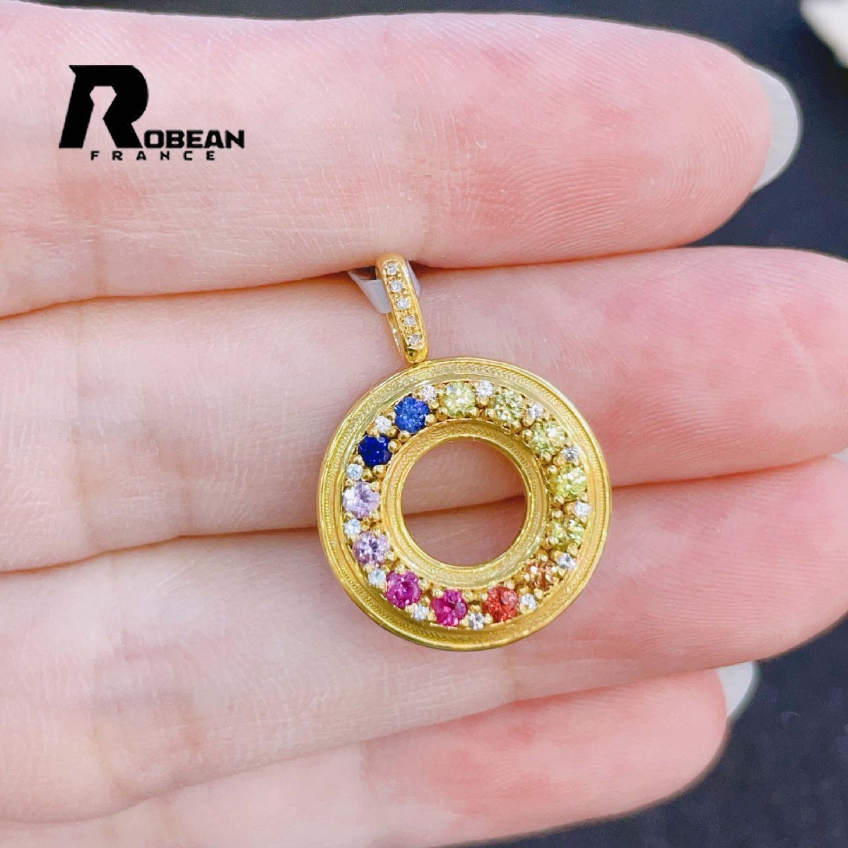夢色 EU製 定価87万円★ROBEAN・ファンシーカラーサファイア&ダイヤモンド★ペンダント 天然石 綺麗 華やか ギフト K18(18金)00064114拍卖