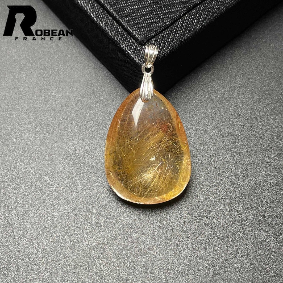 絶賛 EU製 定価6万円★ROBEAN・タイチンルチルペンダント★黄金針水晶 ゴールド アクセサリー 九星開運天然石 28.6*20.6*12mm M085274拍卖