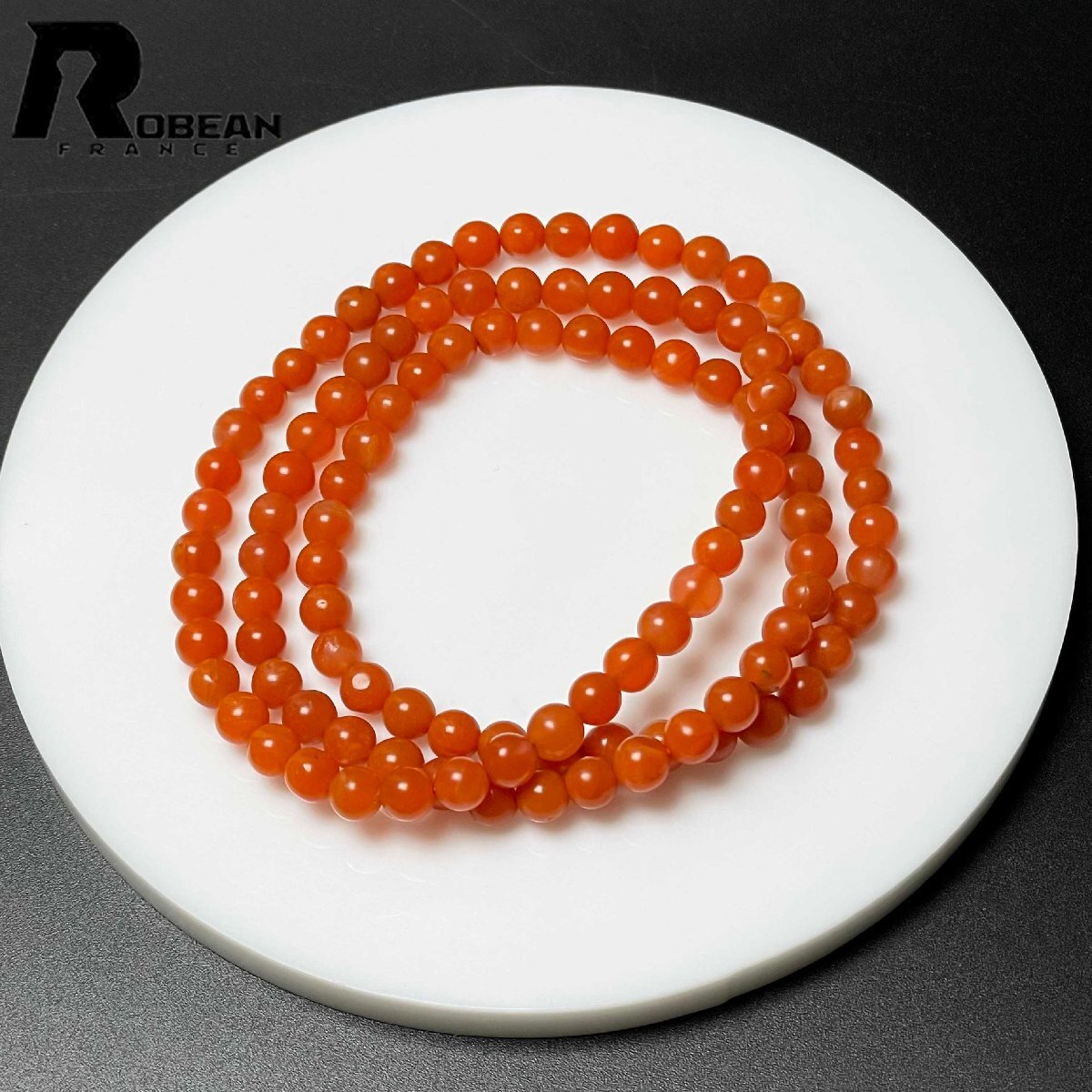 高級 EU製 定価10万円★ROBEAN・ナンホーン瑪瑙(南紅瑪瑙)★ブレスレット パワーストーン 3本巻きブレスレット 5.3-5.8mm M0731162拍卖