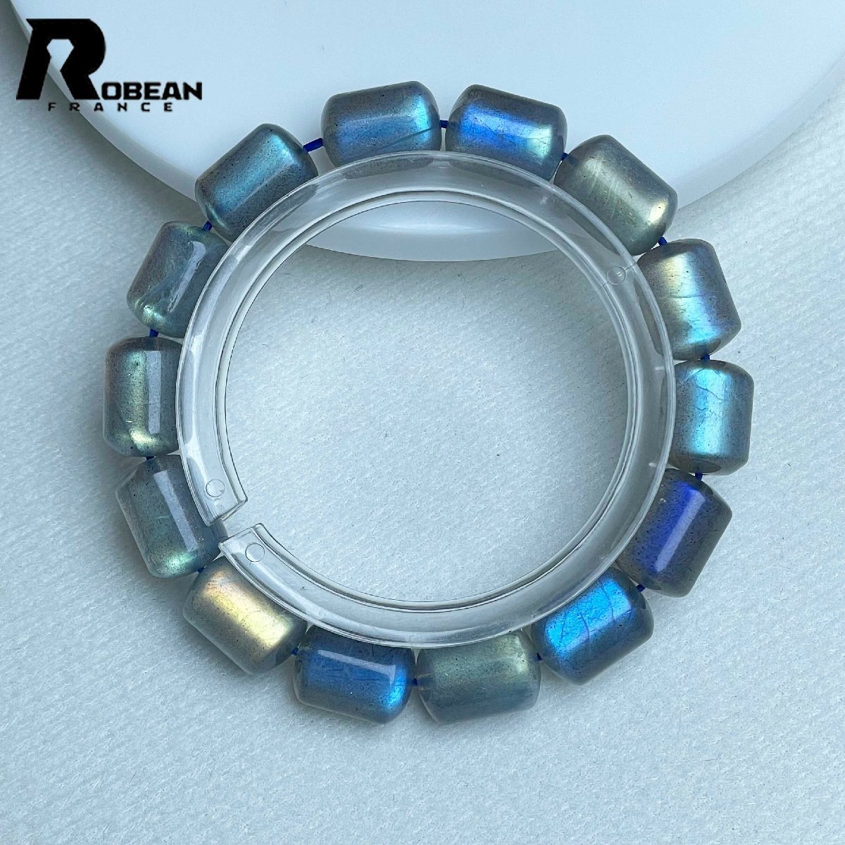 綺麗 EU製 定価11万円★ROBEAN・レインボーラブラドライト★天珠型ブレス パワーストーン アクセサリー 幸運 浄化 13.8*9.6mm M1219779拍卖