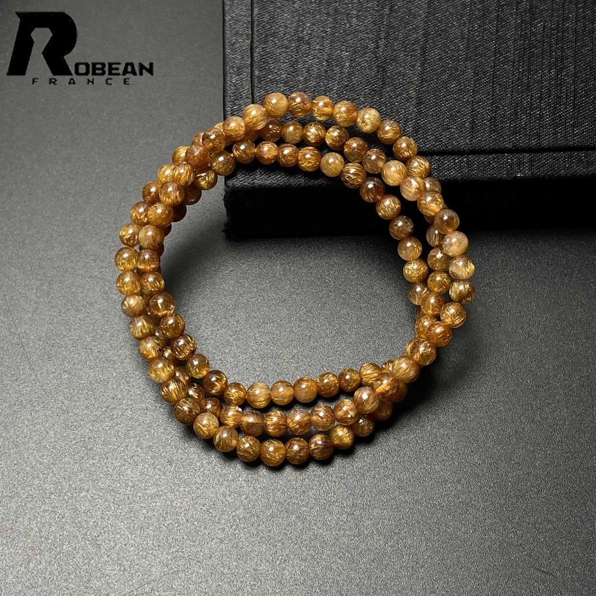 綺麗 EU製 定価9万円★ROBEAN・銅髪ルチルクォーツ★3本巻きブレスレット パワーストーン 天然石 綺麗 金運 お守り 4.4-4.7mm M0611493拍卖