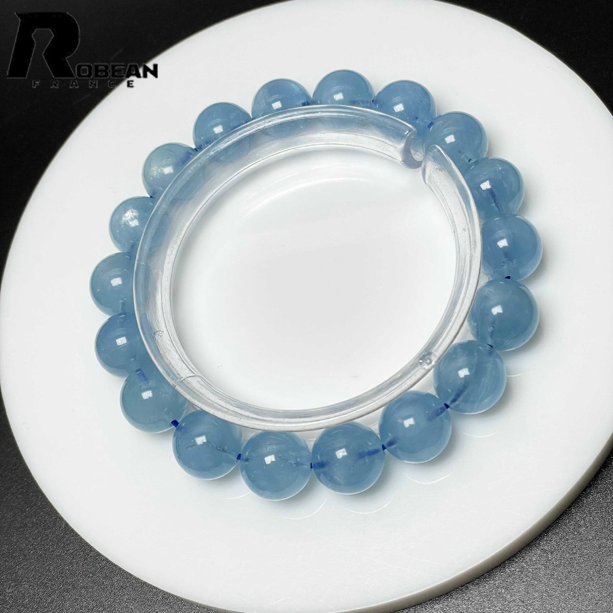 貴重 EU製 定価9万円★ROBEAN・ブルーアクアマリン★パワーストーン ブレスレット 天然石 原石 綺麗 お守り 11.4-11.9mm M0219328拍卖