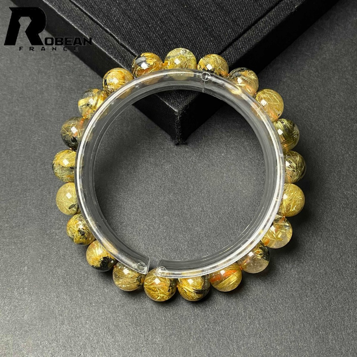 レア EU製 定価10万円★ROBEAN・太陽花タイチンルチル★黄金針水晶 金運 開運 ゴールド ブレスレット パワーストーン 9.3-9.7mm M1004604拍卖