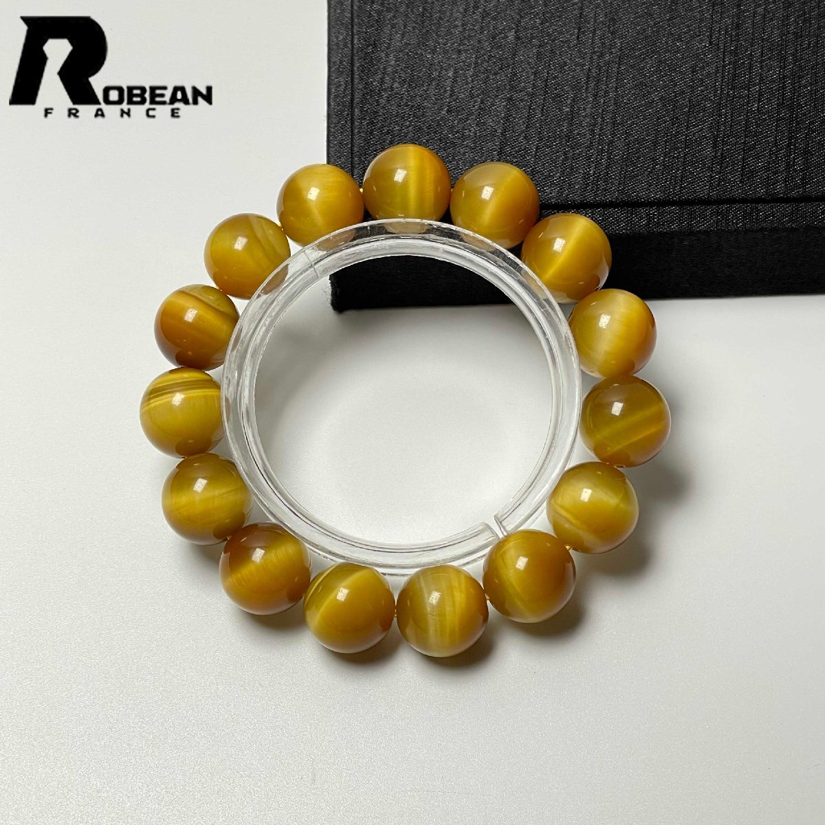 レア EU製 定価11万円★ROBEAN・ゴールデンタイガーアイ★ブレスレット パワーストーン 天然石 数珠 金運 お守り 13.7-14.2mm M0527319拍卖