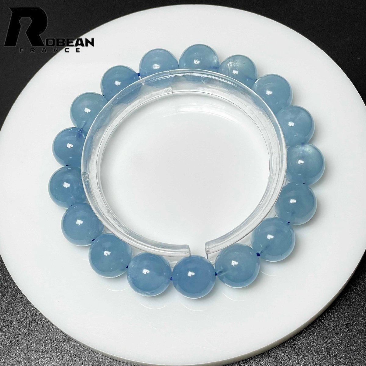 綺麗 EU製 定価10万円★ROBEAN・ブルーアクアマリン★パワーストーン ブレスレット 天然石 原石 綺麗 お守り 12.4-12.9mm M0219321拍卖