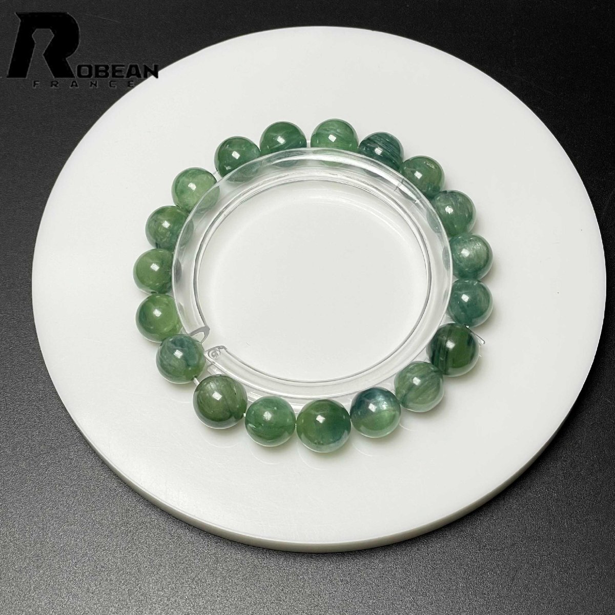 高級 EU製 定価13万円★ROBEAN・グリーン猫目カイヤナイト★天然無着色 ブレスレット パワーストーン 綺麗 浄化 癒し 9.9-10.7mm M0723948拍卖