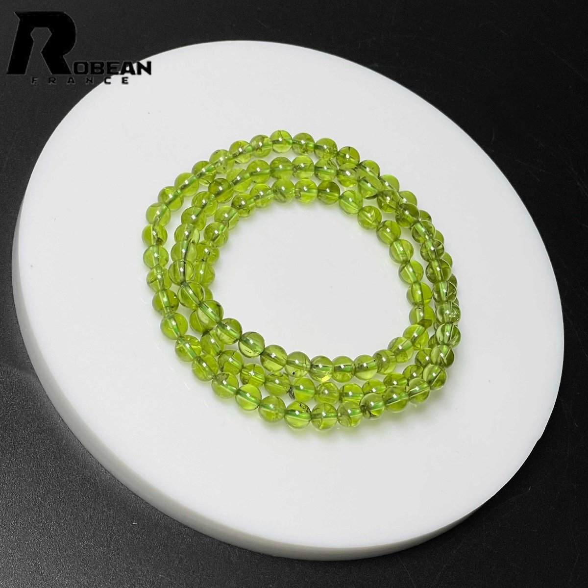 絶賛 EU製 定価14万円★ROBEAN・グリーンペリドット★パワーストーン 3本巻きブレスレット 天然石 綺麗 お守り ギフト 5.1-5.4mm M0728084拍卖
