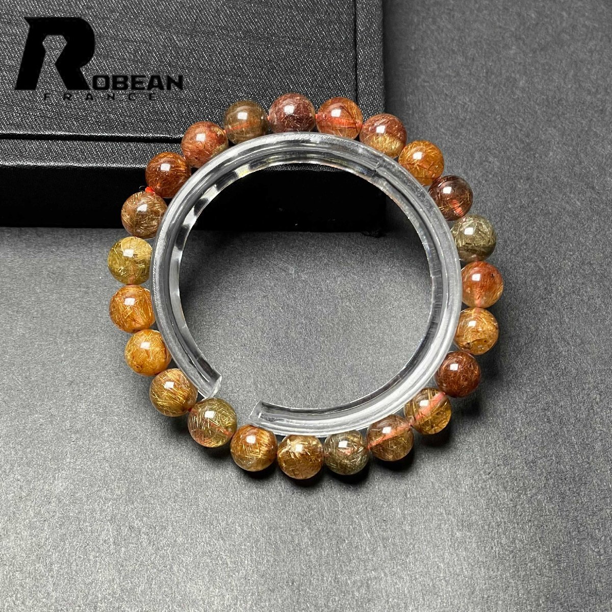 上級 EU製 定価7万円★ROBEAN・カラフルブラウンルチルクォーツ★ブレスレット パワーストーン 天然石 綺麗 金運 7.8-8.3mm M1107970拍卖